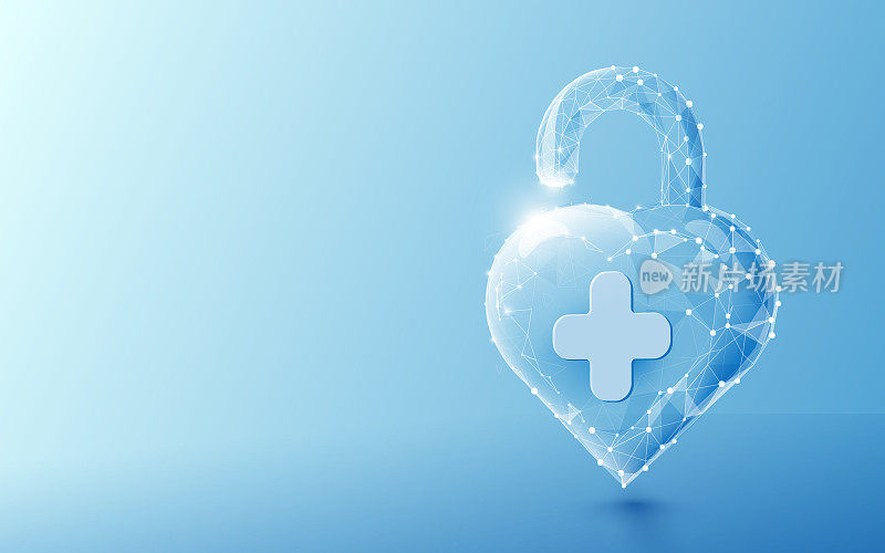 3d Unlocked heart shape with healthcare concept. White lines and low poly model concept design. Vector illustration